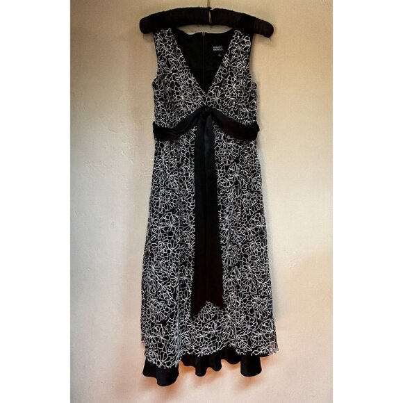 Adrianna Papell Dresses & Skirts - Adrianna Papell Women's Embroidered Midi A-Line Dress Size 6 Tie Waist Black